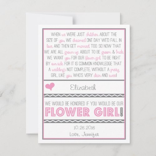 Will you be my Flower girl? Pink/Gray Poem Card Personalized Announcement