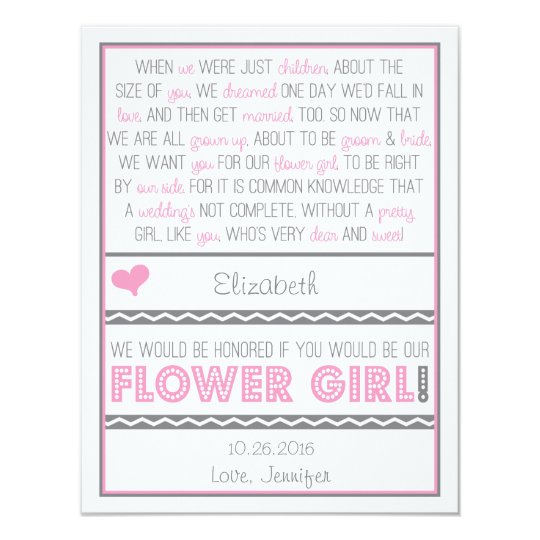 Will you be my Flower girl? Pink/Gray Poem Card