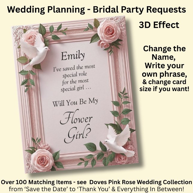 Will You Be My Flower Girl?   Pink Roses & Doves (Creator Uploaded)