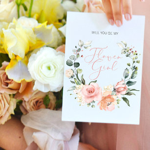 Will You Be My Flower Girl Pink Script Floral Invitation Postcard