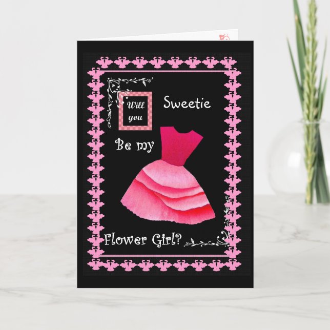 Will You Be My Flower Girl? RED Dress and Swans Invitation (Front)