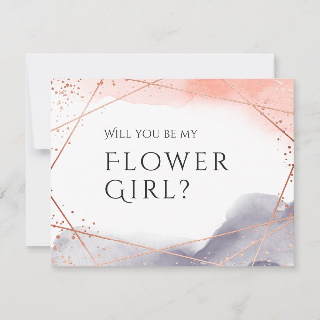 Will you be my flower girl rose gold geometric invitation (Front)