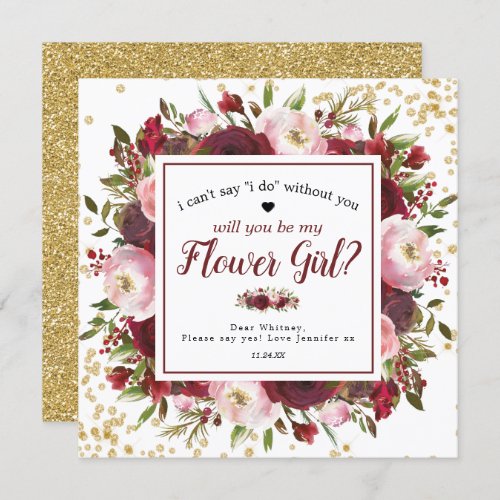 Will you be my Flower Girl  Rustic Burgundy Blush Invitation