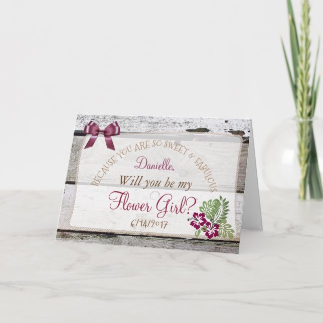 Will you be my Flower Girl Rustic Burgundy Card (Front)