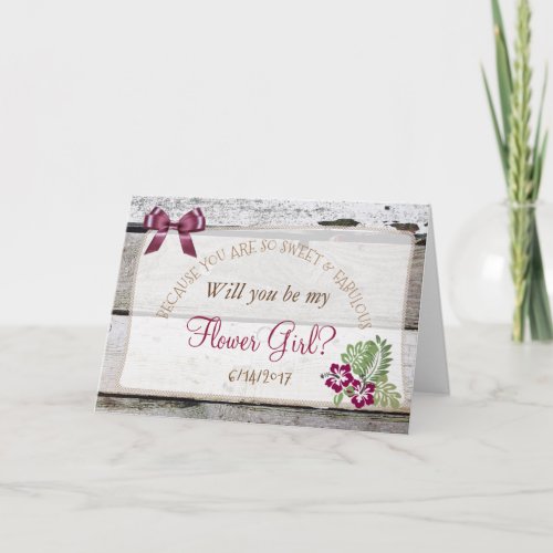 Will you be my Flower Girl Rustic Burgundy Card