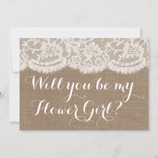 Will You Be My Flower Girl? Rustic Burlap & Lace Invitation (Front)