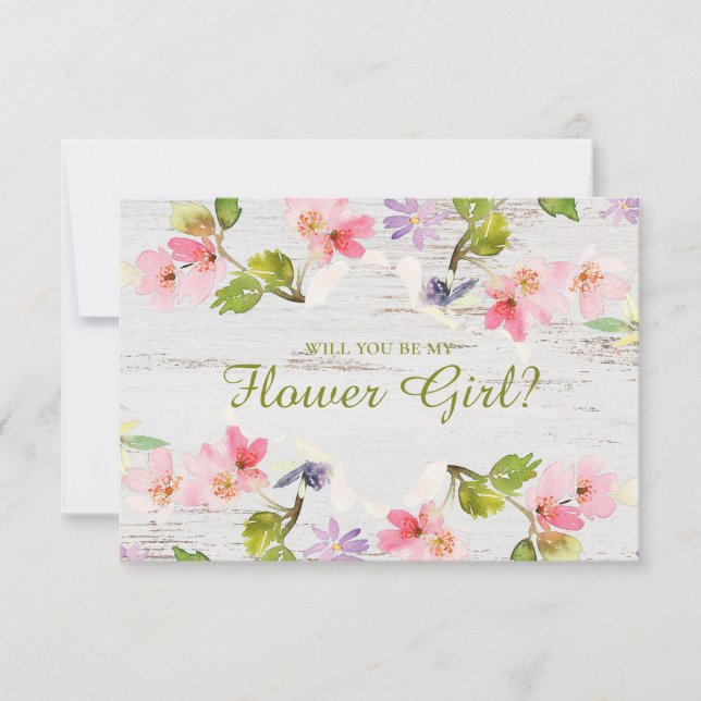 Will You Be My Flower Girl Rustic Pink Florals (Front)