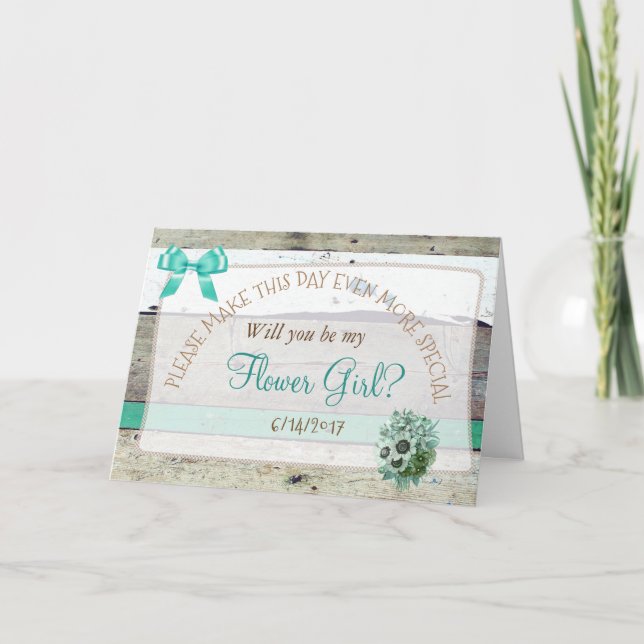 Will you be my Flower Girl Rustic Wood Card (Front)