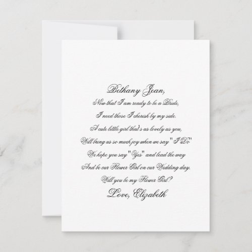 Will You Be My Flower Girl Script Poem Card