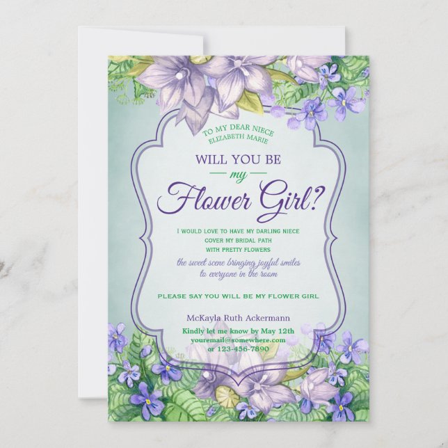 Will You Be My Flower Girl Spring Wedding Violets Invitation (Front)