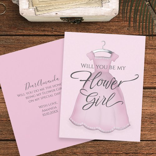Will you be my Flower Girl Stylish Pink Dress Cute Card