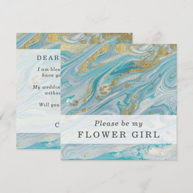 Will You Be My Flower Girl Turquoise & Gold Card (Front/Back)