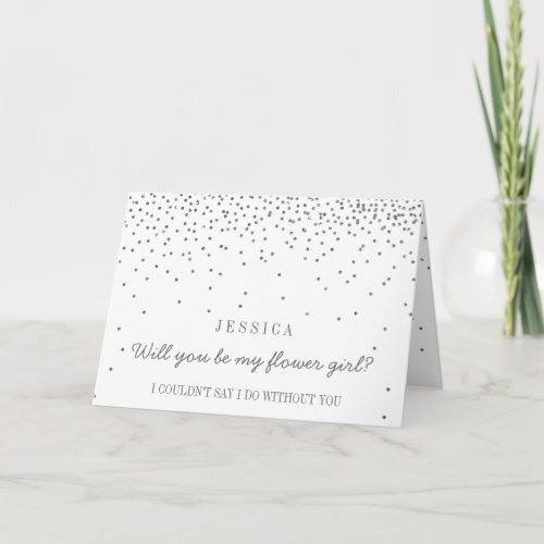 Will You Be My Flower Girl Vintage Silver Confetti Invitation