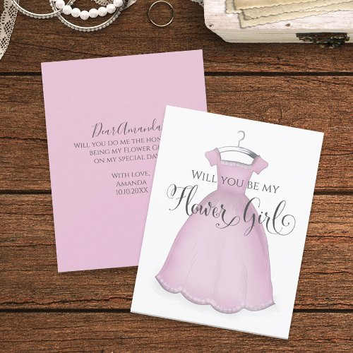 Will you be my Flower Girl Wedding Cute Pink Dress Card