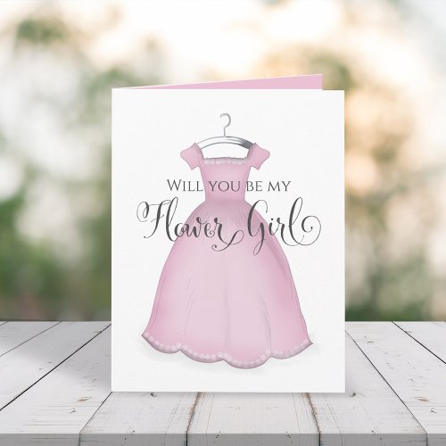 Will you be my Flower Girl Wedding Pink Dress Cute Card