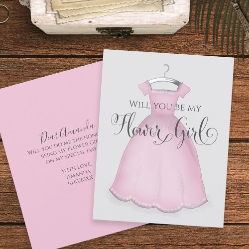 Will you be my Flower Girl Wedding Pink Dress Cute Card