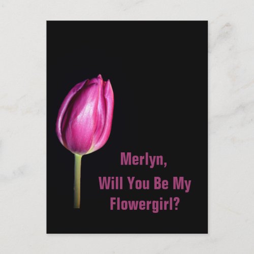 Will You Be My Flowergirl Pink Tulips Wedding Postcard