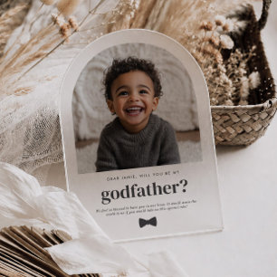 Will You Be My Godfather Arch Photo Proposal Acrylic Invitations