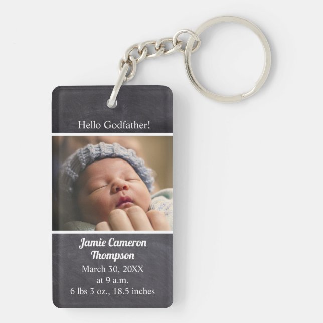 Will you be my Godfather birth announcement photo Keychain (Back)
