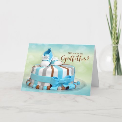 Will you be my Godfather Blue and Brown Cake Card