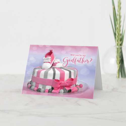 Will you be my Godfather Pink and Purple Cake Card