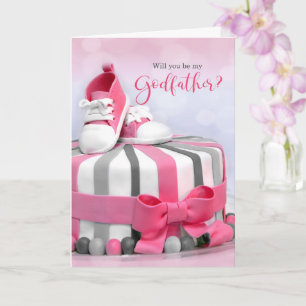Will you be my Godfather Pink and Purple Cake Card