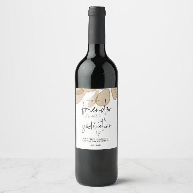 Will You Be My Godmother Asking Baby Announcement  Wine Label (Front)
