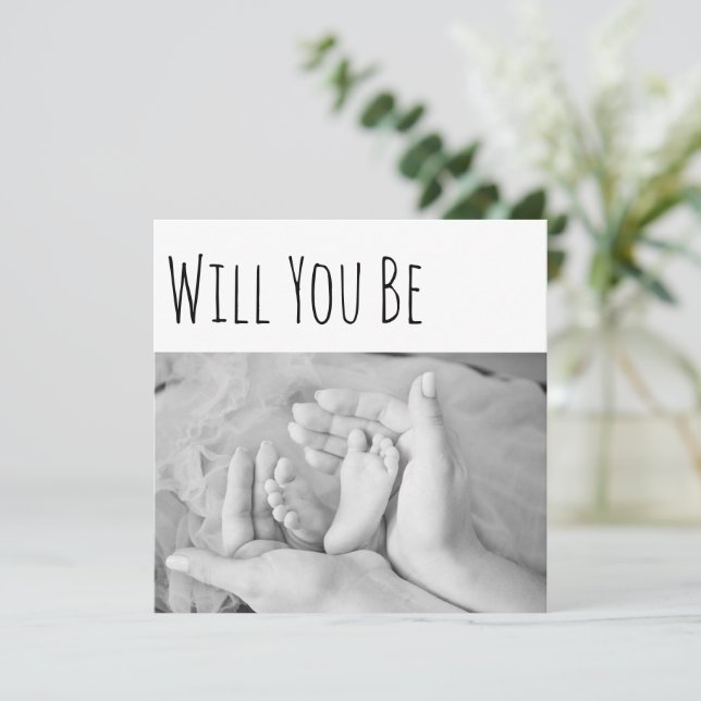 Will You Be My Godmother Baby Feet and Mom Hands Card (Standing Front)
