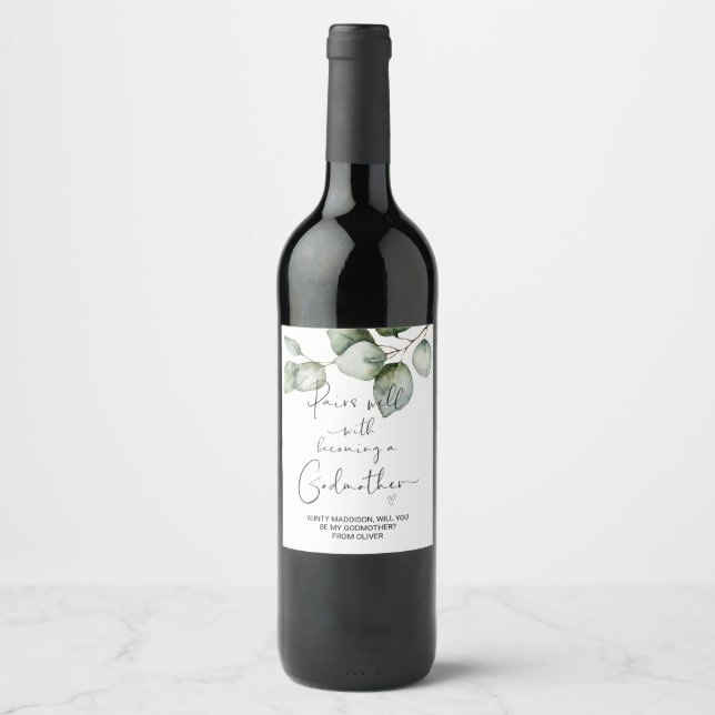 Will You Be My Godmother New Baby Announcement Win Wine Label (Front)
