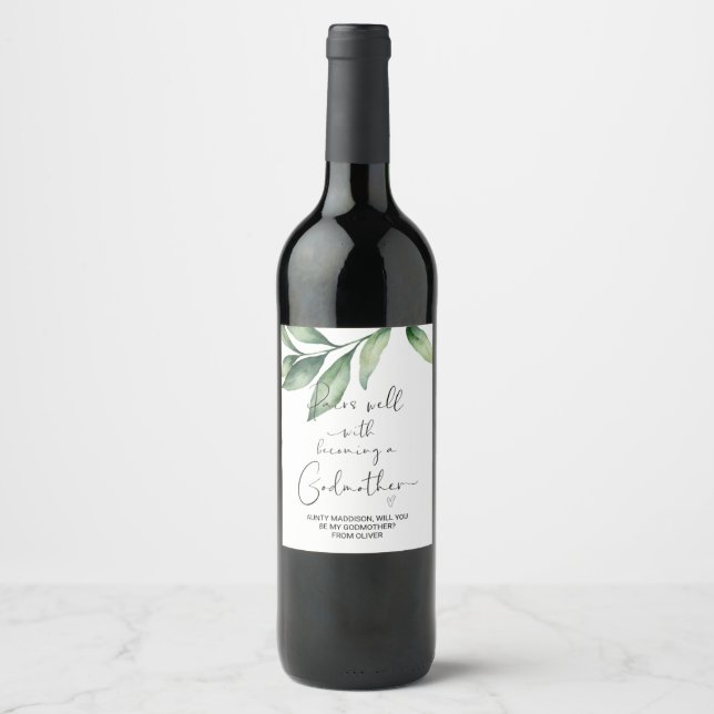 Will You Be My Godmother New Baby Announcement Win Wine Label (Front)