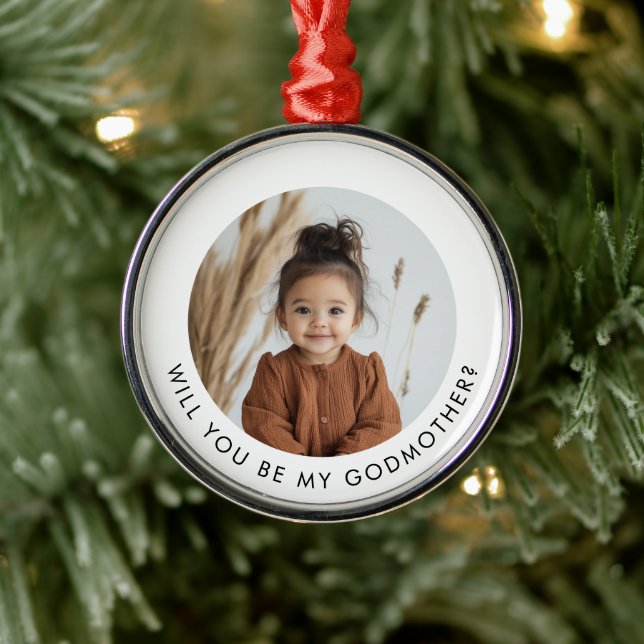 Will You Be My Godmother Photo Proposal Metal Ornament (Tree)