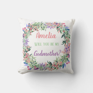 Will You Be My Godmother Proposal Floral Wreath Throw Pillow