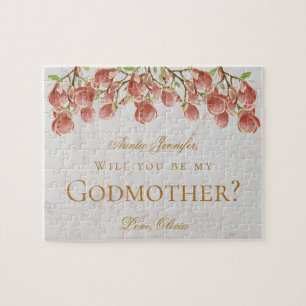 Will You Be My Godmother Proposal Pink Magnolia Jigsaw Puzzle