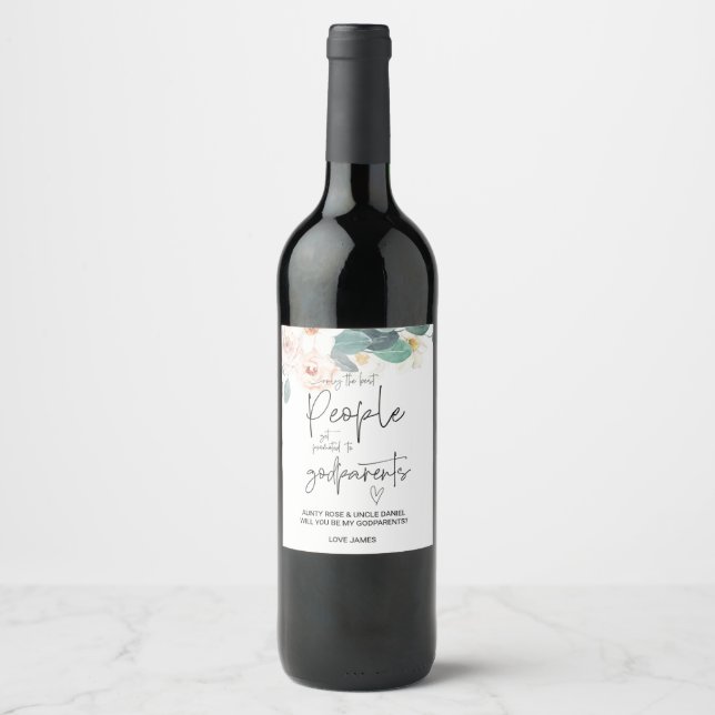 Will You Be My Godparents Asking Baby Announcement Wine Label (Front)