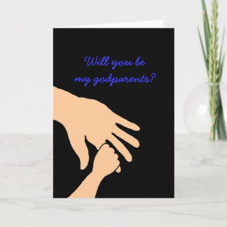 will you be my godparents card in blue