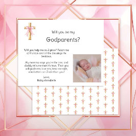 Will You Be My Godparents Coquette Cross and Photo Invitation