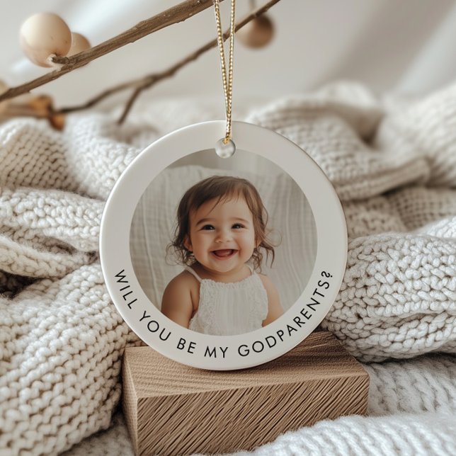 Will You Be My Godparents Photo Proposal Ceramic Ornament (Creator Uploaded)