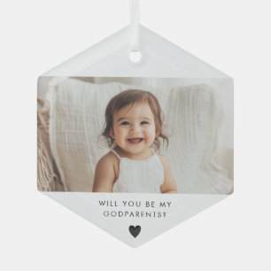 Will You Be My Godparents Photo Proposal Glass Ornament
