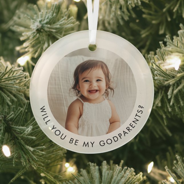 Will You Be My Godparents Photo Proposal Glass Ornament (Insitu)