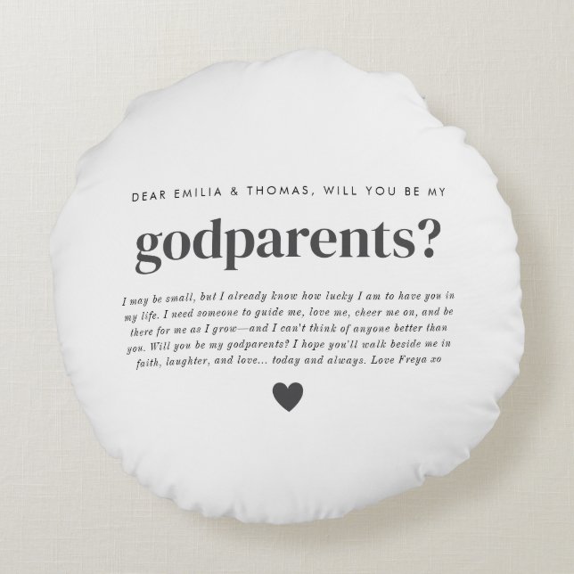 Will You Be My Godparents Photo Proposal Round Pillow (Back)