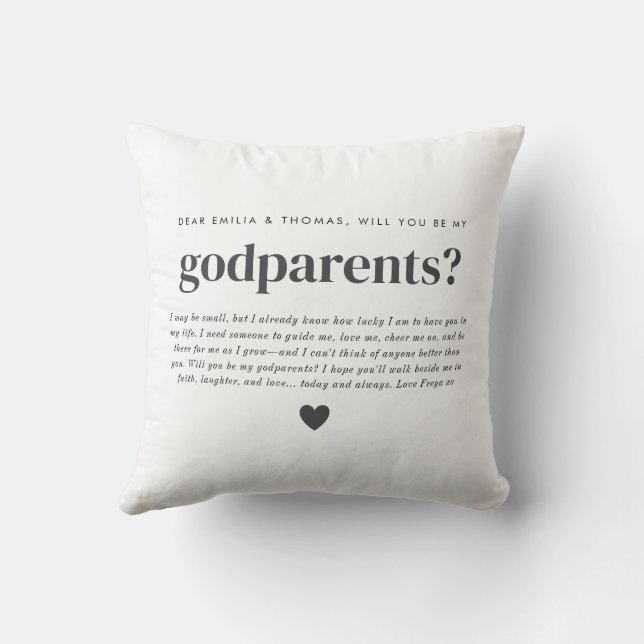 Will You Be My Godparents Photo Proposal Throw Pillow (Back)