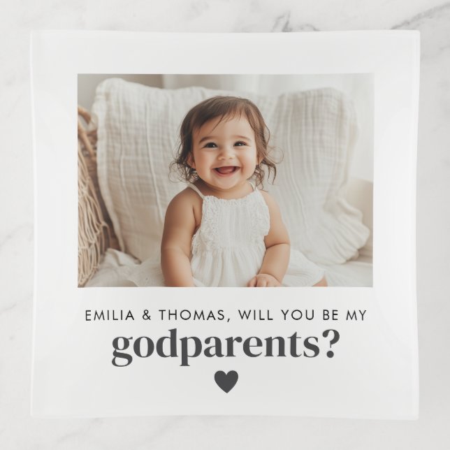 Will You Be My Godparents Photo Proposal Trinket Tray (Front)