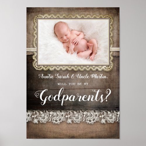 Will you be my Godparents _ Rustic Photo Gift Poster