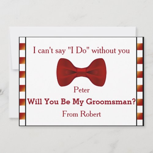 Will You Be My Groomsman Black Chalk Board Red Bow Invitation