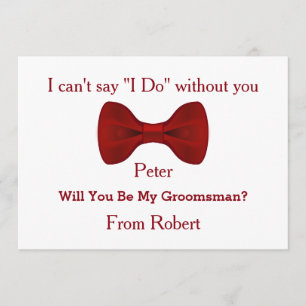 Will You Be My Groomsman Black Chalk Board Red Bow Invitation