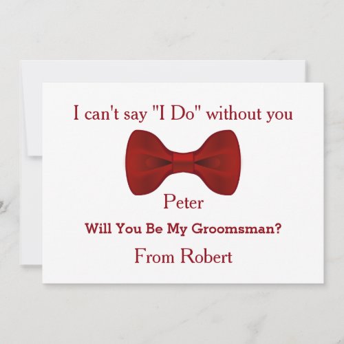 Will You Be My Groomsman Black Chalk Board Red Bow Invitation