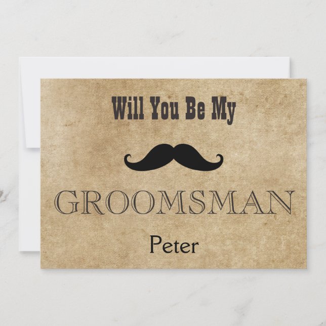Will You Be My Groomsman Black Mustache Invitation (Front)