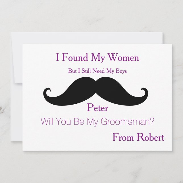 Will You Be My Groomsman Black Mustache Invitation (Front)