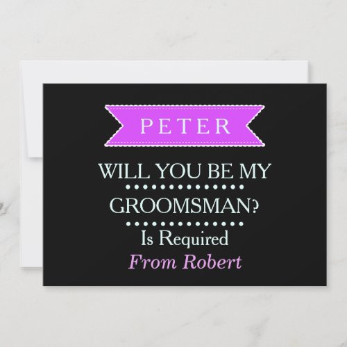 WILL YOU BE MY GROOMSMAN Black Purple ribbon Invitation