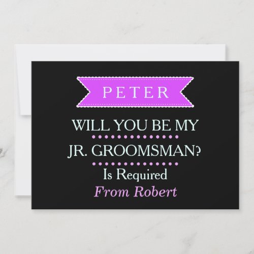 WILL YOU BE MY GROOMSMAN Black Purple ribbon Invitation